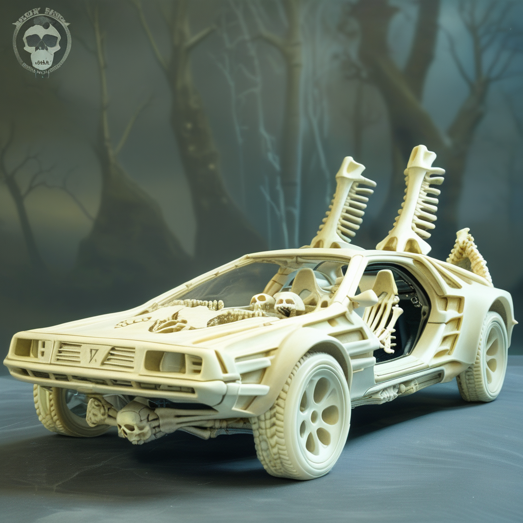 bonex bone delorian skeleton time machine<lora:bonex:1>