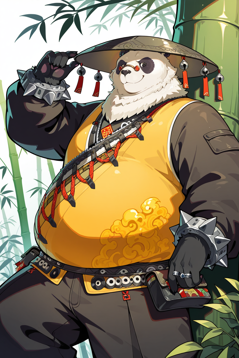 <lora:Pan_Yinhu_潘引壺_-_Zenless_Zone_Zero-000006:1>, best quality, hires, absurdres, panyinhu, solo, 1boy, anthro, furry male, panda, white fur, fat, red glasses, animal ears, close up, portrait, face, smile