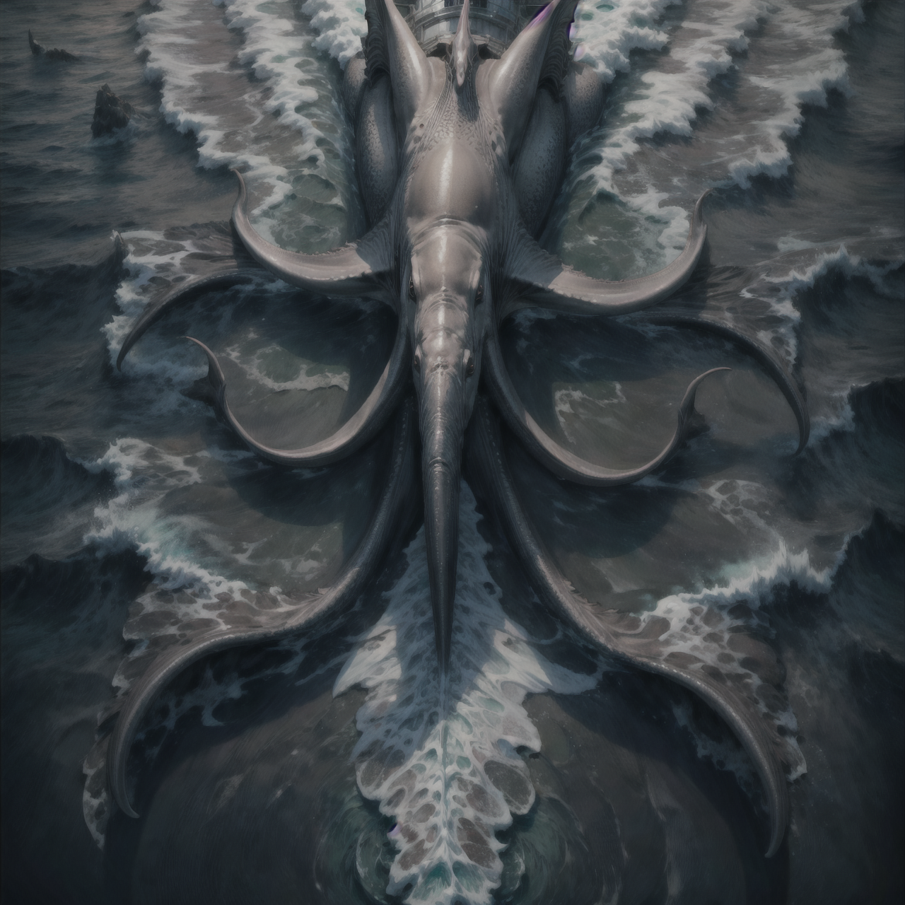 extreme distant overhead shot, ocean, giant squid, <lora:deepdarkocean:0.6>, deepdarkocean, <lora:NsfwPovAllInOneLoraSdxl:0.5>, high quality, highres, masterpiece, best quality, 8k, intricate, detailed, <lora:add_detail:0.6>, very detailed, <lora:more_details:0.6>, <lora:JuggerCineXL2:0.6>, <lora:Smooth Anime 2 Style SDXL_LoRA_Pony Diffusion V6 XL:0.6>