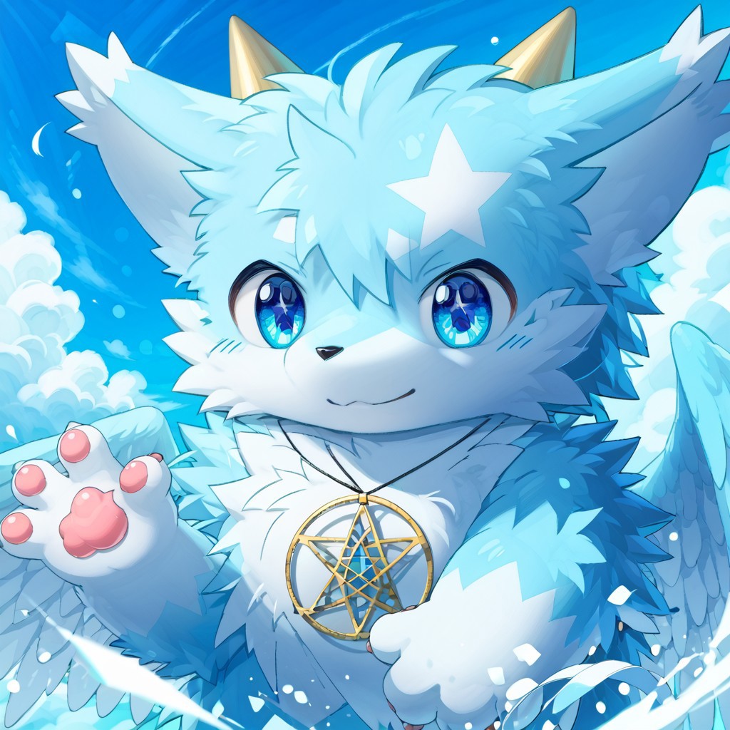 score_9, score_8_up, score_7_up, zPDXL3, ((((sdgs4by zuppu11)))), stella (hitsuji umino), blue theme, 1boy, furry, kemono, cute, solo