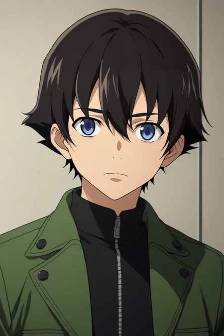 score_9, score_8_up, score_7_up, , rating_safe, , anime screencap, , official style, looking at viewer, , 1boy, solo, male focus, <lora:yukiteru_amano_pony:0.9>, yukiteru_amano, black hair, blue eyes, short hair, hair between eyes, , bomber jacket,, <lora:sdxl_lightning_8step_lora:1>