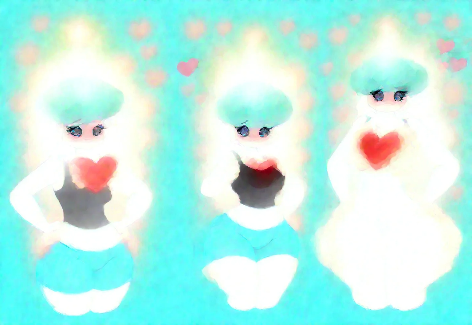 masterpiece,best quality,amazing quality,high quality,ultra high quality,perfect quality,good quality,very aesthetic,very awa,interesting,highly defined,amazing resolution,highres,absurdres,incredibly absurdres,Beautiful,newest,year 2024 BREAK SillyNips,PinkcappachinoStyle,ByNgTTh,artist:annaengine,artist:claweddrip,(artist:third-party edit,artist:conditional dnp:0.15),soft shading,toony,colored lineart,shaded lineart,ibispaint \(artwork\),clip studio paint \(artwork\),krita \(artwork\),paint tool sai \(artwork\),procreate \(artwork\),resolution mismatch,source smaller,artist collaboration,second-party source BREAK (SFW,wholesome,three-quarter view,half body,cropped legs:1.5),1girl,gr0wzhr00mpvzh,plants vs zombies heroes,pokemon \(creature\),fungi fauna,humanoid,mushroom,mushroom girl,humanoid,light yellow skin,turquoise mushroom cap with blue spots,turquoise eyes,white heart-shaped pupils,thick eyelashes,noseless,earless,clothed,black tank top,blue hotpants,(Grow-shroom's ability,breast expansion, growth, expansion:1.4),standing BREAK bimboficationQuiron3frames,multiple views,wide shoulders,large round breasts,curvy,wide hips,thick thighs,huge thighs,massive thighs,hyper thighs,bottom heavy,bimbo,(shy in first frame,brave in last frame:1.4) AND (hand on chest in first frame,hands on hips in last frame:1.6) BREAK cropped legs,too many hearts,gradient background,blue background,turquoise background,white background,halftone background,light pink outline,white border