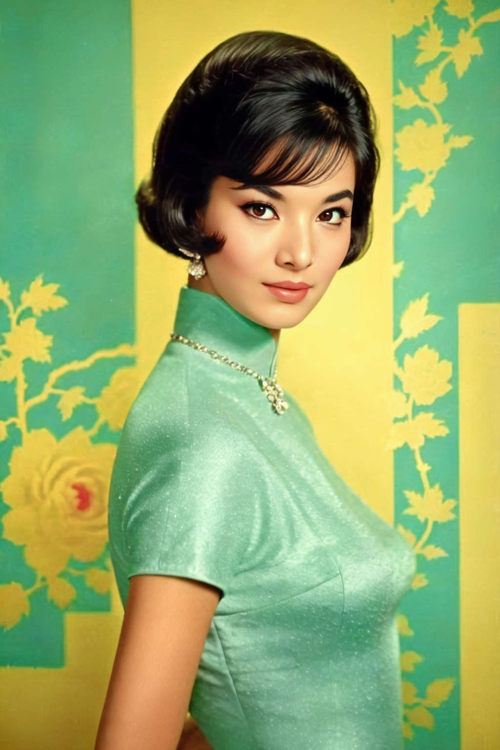 masterpiece,best quality,1girl,cn1960s,simple background,looking at viewer,<lora:cn1960s_20_8_32_50_v1.0:0.7>,