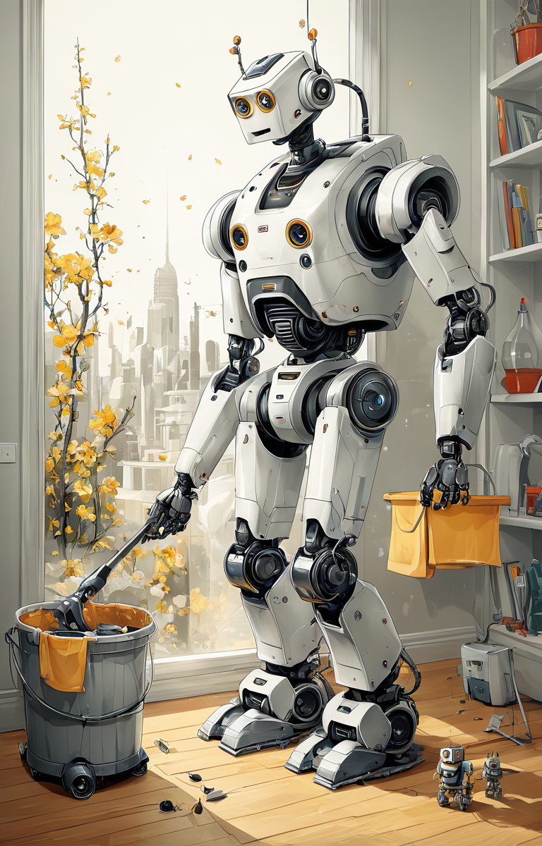 masterpiece,best quality,<lora:tbh50-sdxl:0.6>,illustration, portrait of Housework robots