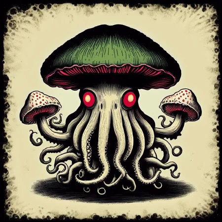 <lora:[XL]H.P.Lovecraft:1>cthulhu mushroom