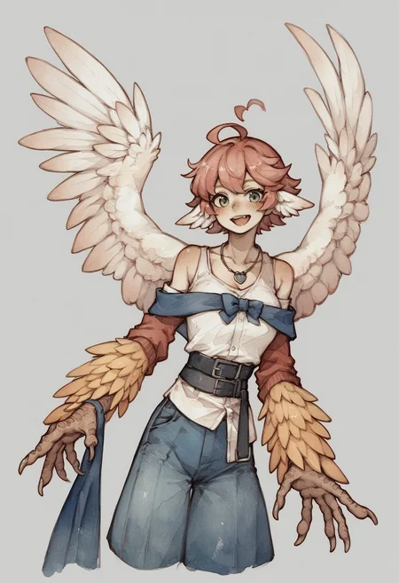 score_9,score_8_up,score_7_up,score_6_up,score_5_up,score_4_up BREAK (watercolor effect)  dnd character (a harpy with white wings) (nature background) (d&d) (monster girl), source_anime
<lora:Gothic Art 2 Style SDXL_LoRA_Pony Diffusion V6 XL:0.8>,