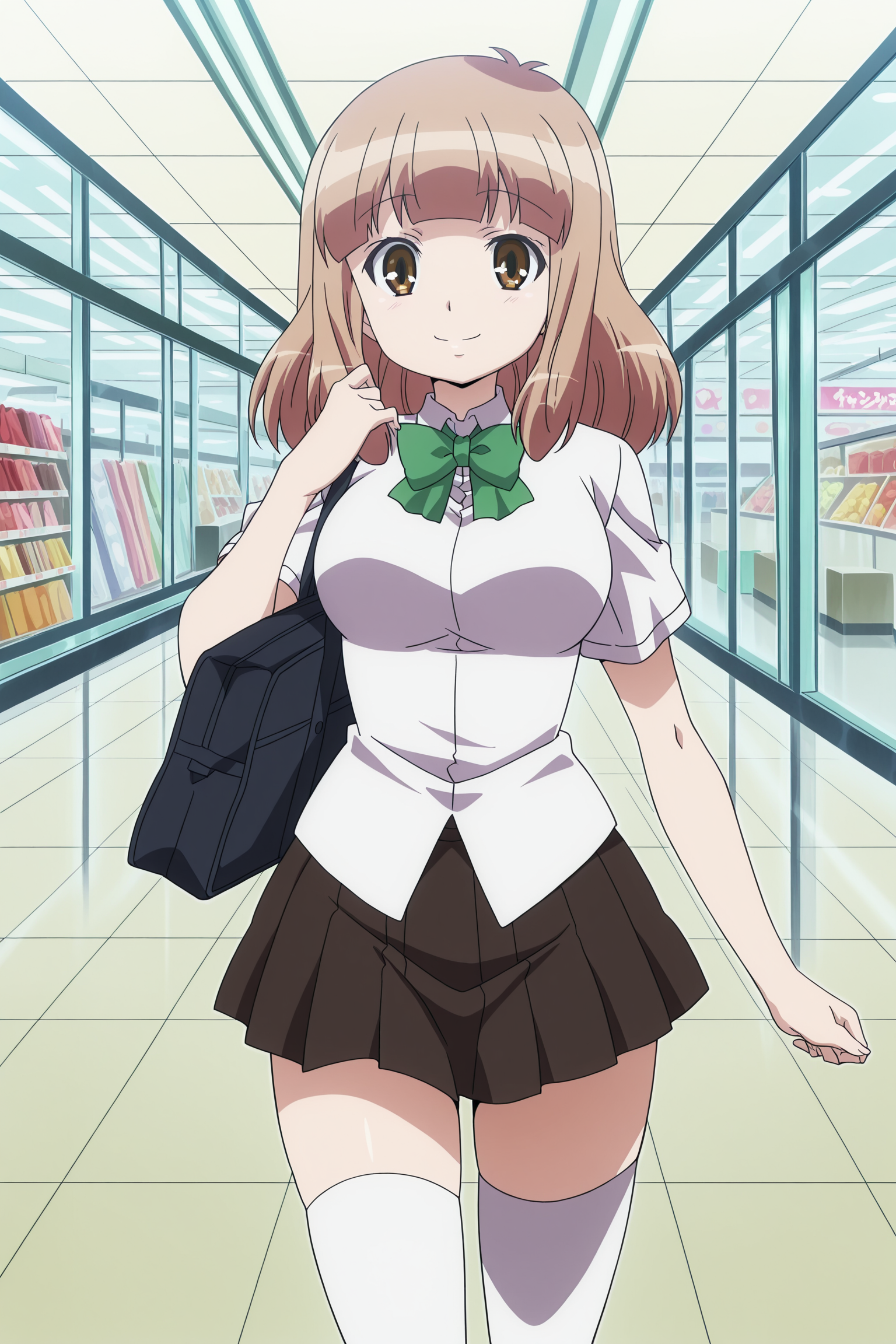 anime coloring, anime screencap, masterpiece, best quality, amazing quality,
inside of a shopping mall,
<lora:YÅ«_Naruse_WataMote_No_Matter_How_I_Look_At_It_Its_You_Guys_Fault_Im_Not_Popular:.9>
Yu school uniform, Yu Naruse, 1girl, thighhighs, solo, brown hair, school uniform, skirt, zettai ryouiki, smile, cute smile
