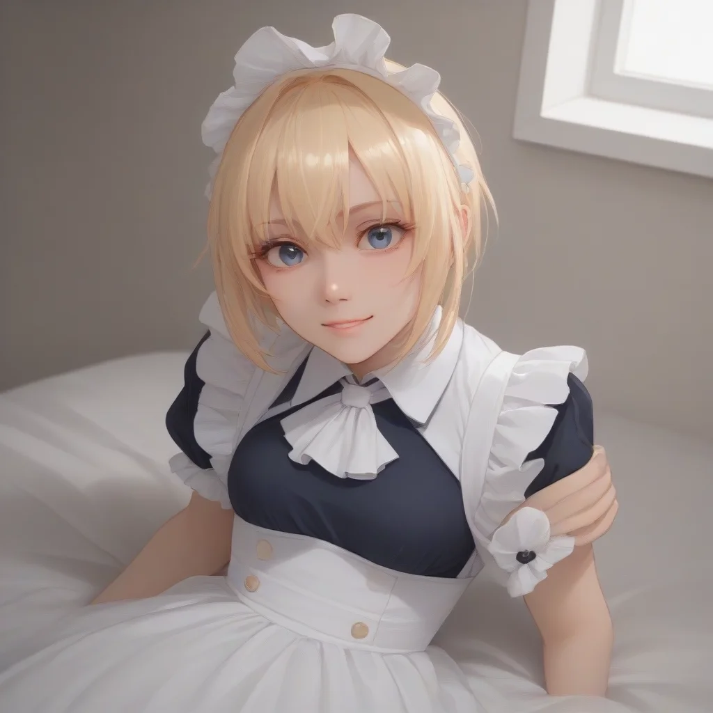 score_9, score_8_up, score_7_up, best quality, masterpiece, source_anime, zPDXL, zPDXL_xxx, BREAK
in  bed room,
solo, outdoor, 1girl, saber_\(fate\),sabermaid , blonde hair, maid, maid headdress, thighhighs, apron, frills, wrist cuffs,  short sleeves, dress, short hair, white apron, waist apron,black dress, zettai ryouiki,,<lora:ChaldeaMaidv1:0.9>, smile,  happy ,, <lora:add-detail-xl:1> <lora:detail_eyes:0.5>, lying on stomach, lying on the stomach with a captivating gaze, evoking vulnerability and allure