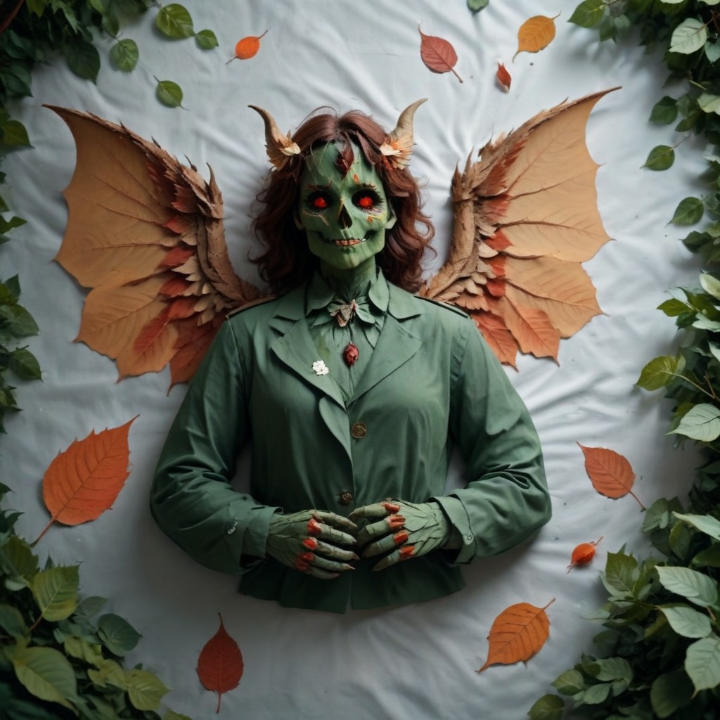 score_9, score_8_up, score_7_up, score_6_up, score_5_up, score_4_up, an flying  dragon made of leaves, in cyber space, WORLD MORPH LEAVES , full of leaves, RED LEAVES