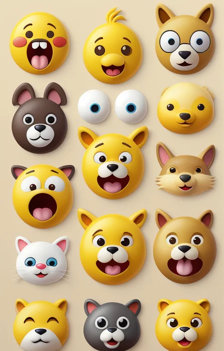 masterpiece,best quality,<lora:tbh374-sdxl:0.6>,illustration,style of emoji,emoji sheet animals
