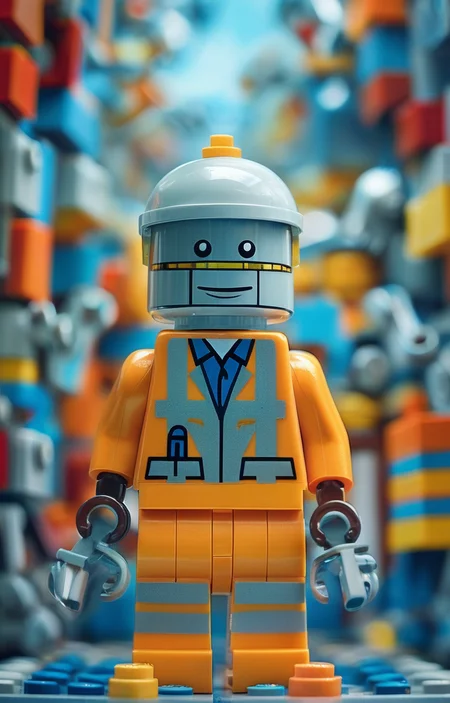 masterpiece,best quality,<lora:tbh246-sdxl:0.9>,illustration,style of lego, portrait of Housework robots