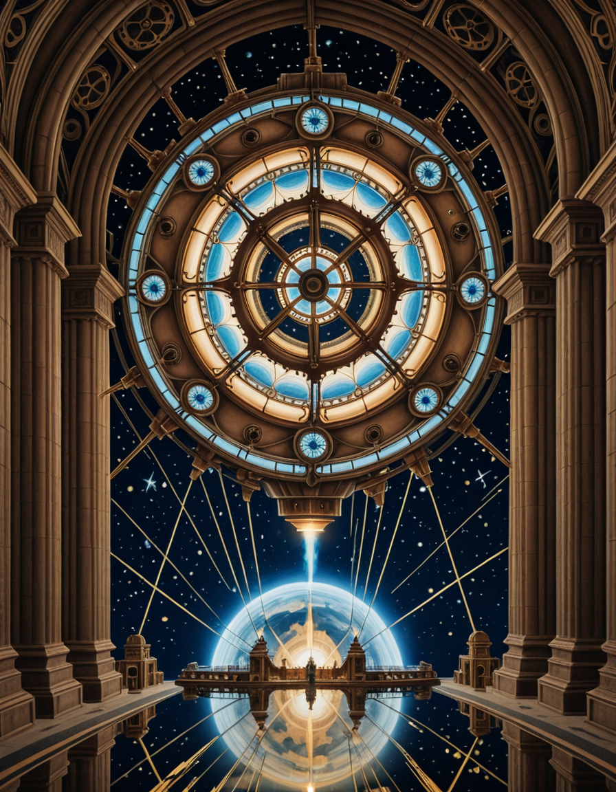 A surreal, steampunk-style painting in the style of JarosÅaw Jasnikowski, depicting a colossal, gothic-mechanical spaceship drifting through the vastness of space. The ship is inhabited by the remnants of humanity, fully transformed into biomechanical cyborgs. The vessel is an ornate fusion of cathedral-like architecture and industrial machinery: bronze towers, rotating gears, stained glass panels glowing with alien light, and massive turbines spinning slowly in zero gravity. Cyborg figures walk along the outer hull, tethered by glowing cables, maintaining the vessel as it glides through a star-filled void. Their bodies are a blend of flesh and complex mechanical systemsâcogs, tubes, exposed circuitry, and metallic limbsâall designed in an absurd, baroque fashion. The backdrop is a deep cosmic expanse with nebulas, stars, and shattered planetary fragments floating around. The lighting is dramatic, with reflections bouncing off polished metal surfaces, casting surreal, elongated shadows. The scene conveys both grandeur and loneliness, emphasizing the transformation of humanity into a forgotten, drifting civilization. The atmosphere is deeply symbolic, with Jasnikowskiâs signature distorted perspective and dreamlike, metaphysical tone.<lora:SDXLFaeTastic2400:0.4> <lora:extremely_detailed:0.4> extremely detailed,,JarosÅaw J4sn1k0wsk1  <lora:JarosÅaw_J4sn1k0wsk1:1>, Masterpiece,best quality,hi res,8k,hi res,8k,award winning,(sharp focus, intricate, highly detailed),