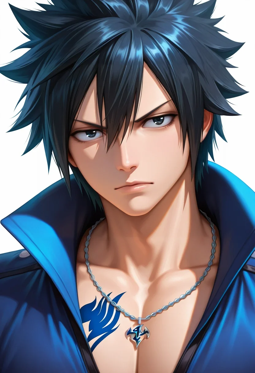 masterpiece, best quality, intricate details, semi-realistic, looking at viewer, 1boy, solo, male focus, <lora:gray_fullbuster_ilxl:0.92>, gray_fullbuster, black hair, black eyes, spiked hair, hair between eyes, , necklace, ,