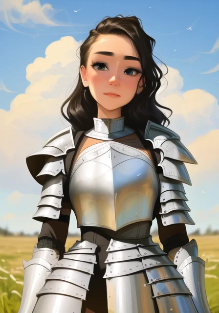 young woman, valkyrie armor, sky with clouds, art by sda_a3<hypernet:animeCharacter_smoAnythingV3:1>