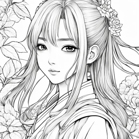 1girl, asian, anime style, beautiful, ColoringBookAF,  <lora:ColoringBook:1>