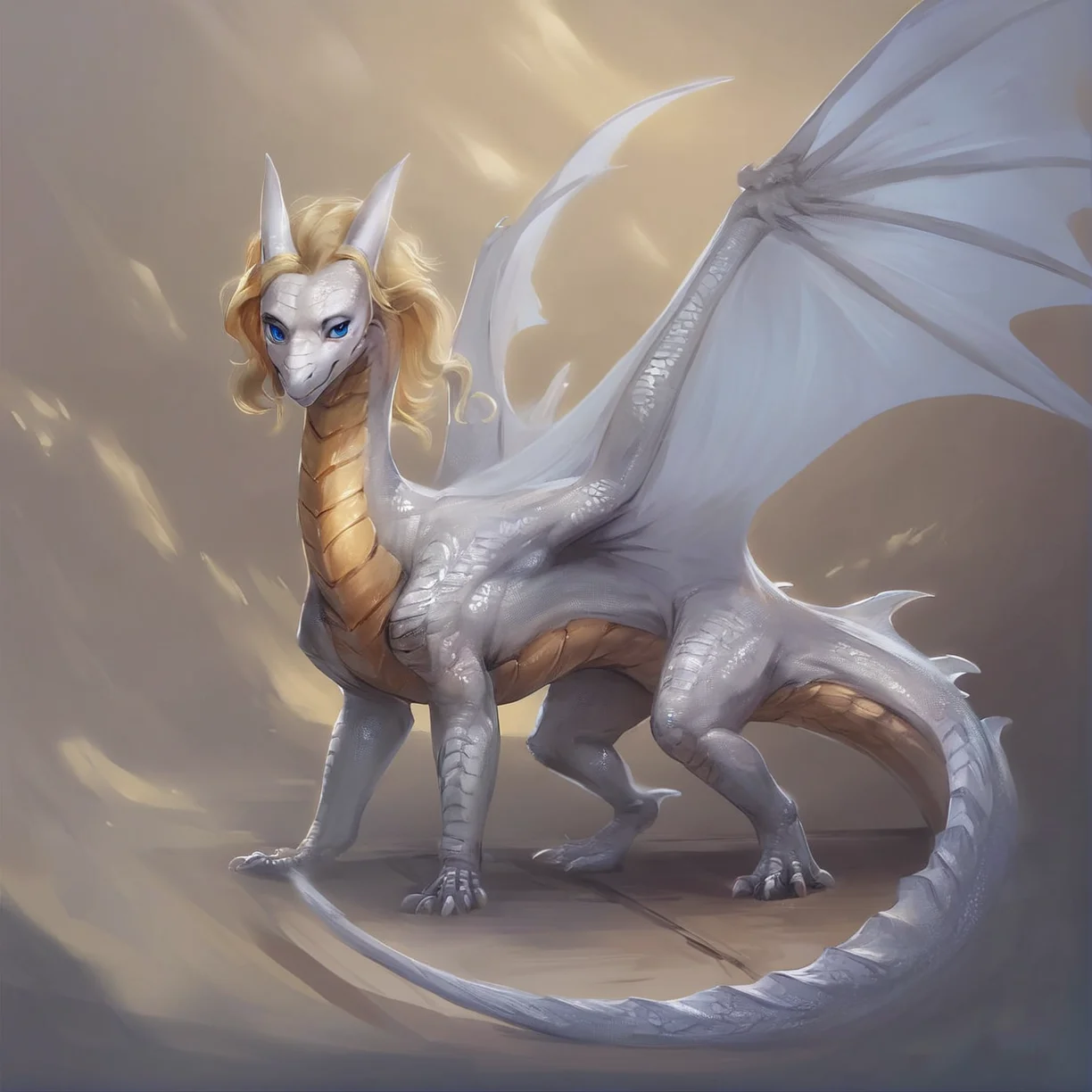 <lora:Female_Feral_Dragon_Concept_PonyXL:0.65> feral, western dragon, score_9, score_8_up, score_7_up, score_6_up, score_5_up, score_4_up, source_furry, rating_safe, female, wings, detailed background, fantasy, full body, quadruped, spread wings, blonde hair, blue eyes, white body, in a plane, fantasy, detailed scales