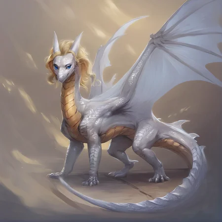<lora:Female_Feral_Dragon_Concept_PonyXL:0.65> feral, western dragon, score_9, score_8_up, score_7_up, score_6_up, score_5_up, score_4_up, source_furry, rating_safe,  female, wings, detailed background, fantasy, full body, quadruped, spread wings, blonde hair, blue eyes, white body, in a plane,  fantasy, detailed scales