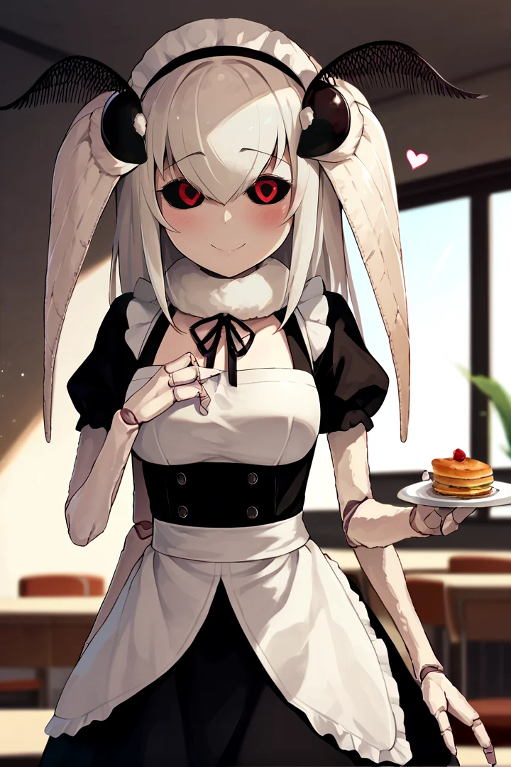 score_9, score_8_up, score_7_up, score_6_up, score_5_up, score_4_up, source_anime, mashiro, cowboy shot, bedroom eyes, red eyes, black sclera, 3 fingers, 4 arms, joints,
white hair, ((long hair)), maid, puffy short sleeves,
BREAK cafe, light rays, subsurface scattering, blush, happy, <3,
<lora:mashiro:1>