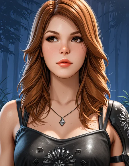 1girl, solo, brown hair, upper body, long hair, lips, kate denson <lora:Kate_Denson_Dead_by_DaylightIIIustrious:1>