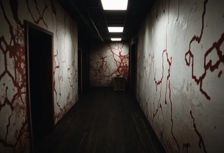 score_9, score_8_up, score_7_up, <lora:SH3_BG_Bleeding_Walls:1> bleeding walls, blood, dark, indoors, <lora:background_liminalspaces_ponyXL:0.7> no humans, scenery, realistic, liminalspace, backrooms, wood floor