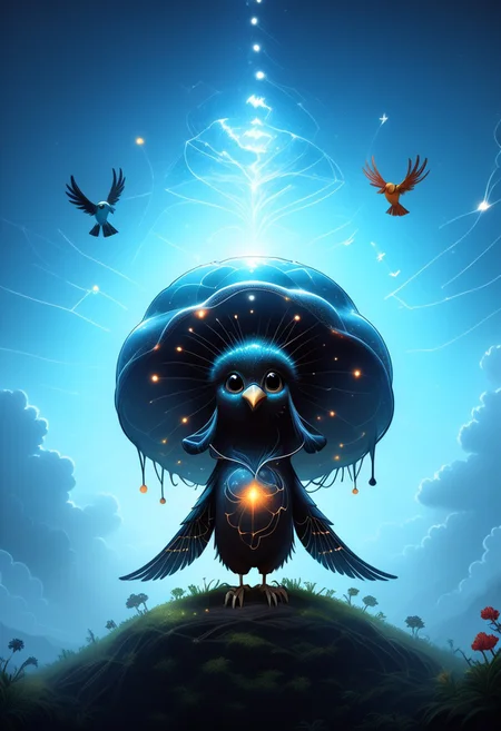 masterpiece, best quality, good quality, very awa, newest, highres, absurdres, ,score_9, score_8_up, score_7_up,
Giant translucent jellyfish drifting through the clouds, soft bioluminescent glow illuminating the mist, with tiny birds perched on its tendrils
<lora:illustriousXL_stabilizer_v1.23:0.3> <lora:NOOB_vp1_detailer_by_volnovik_v1:0.3> <lora:ponyv6_noobE11_2_adamW-000017:0.3> <lora:114558v4df2fsdf5:0.7> <lora:mon_monmon2133:0.6>
