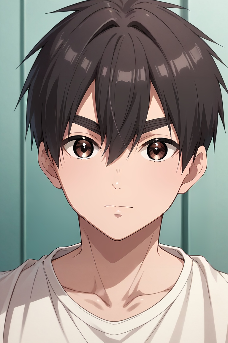 score_9, score_8_up, score_7_up, source_anime, rating_safe, intricate details, , looking at viewer, , 1boy, solo, male focus, <lora:rentarou_aijou_pony:0.94>, rentarou_aijou, black hair, brown eyes, short hair, , hair between eyes, bangs, , , <lora:sdxl_lightning_8step_lora:1>