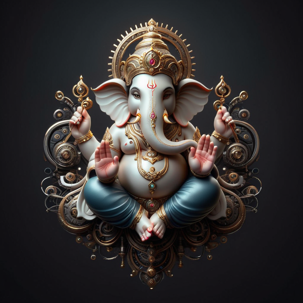 biomechanical style <lora:Ganesha:0.85> Ganesha <lora:add-detail-XL:0.8> . blend of organic and mechanical elements, futuristic, cybernetic, detailed, intricate