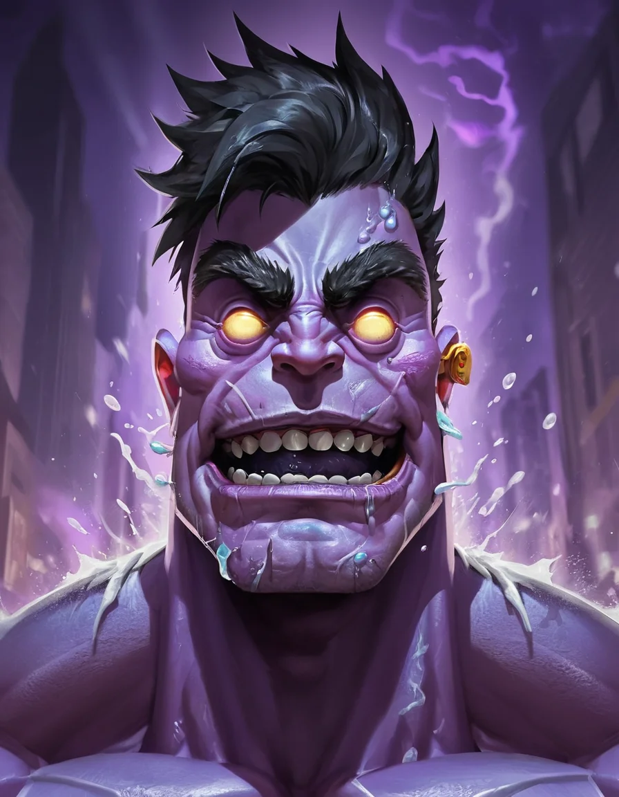 a styled art masterpiece, DrMundo Character turnaround,muscled, crazy madman, styled dreamart,athlete features, hyperdetailed art, scenery background, dripping saliva, splashes, gas outburst,
(Illustration, colorful palette,exaggerated muscles size:1.1), <lora:madman-DrMundo-sdxl_lora:1>