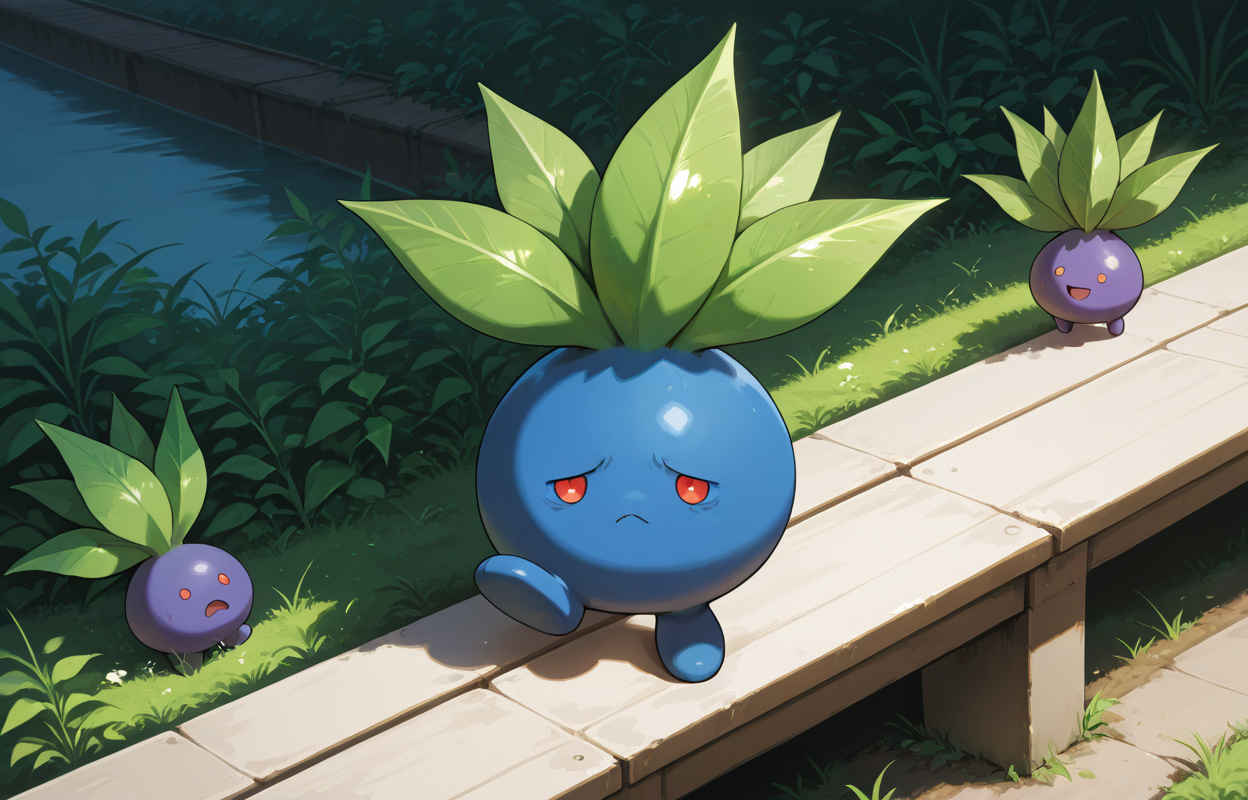PonyScores7, source_anime,
BREAK (regretful expression, Downturned mouth, sad eyes, furrowed brows), (On a bridge with the Vasco da Gama Bridge in the background), (walking), looking at viewer,  <lora:OddishPokedexPDXL:0.8> zzOddish, full body, red eyes, grass, blueberry, pokemon, oddish, leaf, no humans, pokemon (creature), multiple oddish,
BREAK <lora:xl_more_art-full_v1:0.2>, <lora:aesthetic_anime_v1s:0.2>, <lora:EpicF4nta5yXL:0.2>, <lora:detailxl:0.2> detailxl, <lora:Fant5yP0ny:0.2>, best quality, amazing quality, best aesthetic, absurdres, illustration, Volumetric_Lighting, ultra-detailed, very aesthetic, intricate details, 8k, masterpiece, best_quality 
BREAK (Extreme Close-Up shot, focus on chest) 
BREAK <lora:Complicated fantasy portrait - XL Pony V2.0:0.4>, <lora:HDA_Detailer:0.2>,