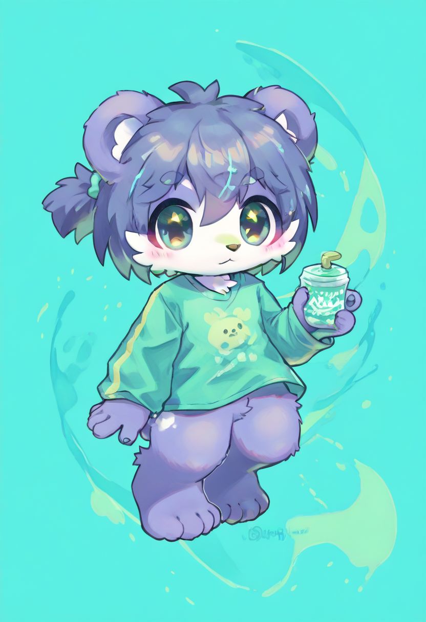 score_9, score_8_up, male, solo, full body, digital art, highly detailed, <lora:CuteMixPDv4:1>, zPDXL2, zPDXLpg, zPDXL, bear, green shirt, big eyes, large pupil, look at viewer, furry, kemono, cute, anthro, zavy-splsh, paint splash, green paint splash, dreamful background