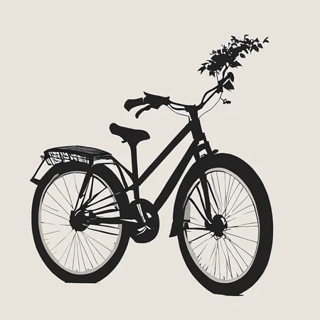 Minimalist Vector Art, ArsMJStyle, A minimalist black and white illustration of a bicycle, viewed from the side. The bicycle's frame and wheels are outlined with clean, simple lines against a white background. The mood is fresh and simple. bicycle, silhouette, monochrome, greyscale, simple background, white background, side view. core_9, score_8_up, score_7_up, score_6_up, <lora:Minimalist_vector_artPony:1>