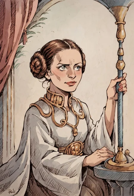 score_9, score_8_up, score_7_up, princess leia, illustration by Lobel