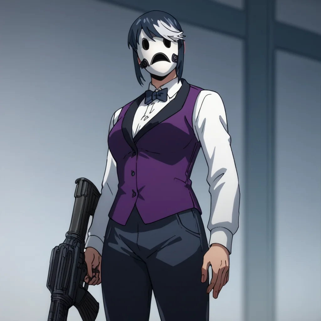 score_9, score_8_up, score_7_up, score_6_up, score_5_up, score_4_up, source_anime, Dealer, mask, standing guard, rifle