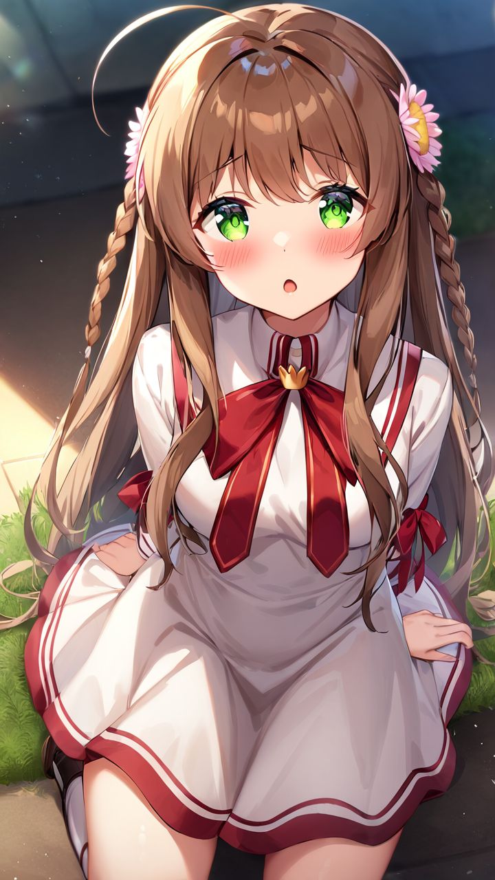 masterpiece,best quality,very aesthetic,absurdres, <lora:XL kanbe_kotori:1>,1girl,kanbe_kotori,solo,Standing on the ground,frontal,front view,Positive por,masterpiece,best quality,very aesthetic,absurdres, kanbe_kotori, 1girl, solo, school uniform, flower, blush, ahoge, looking at viewer, open mouth, upper body, :o, bow
