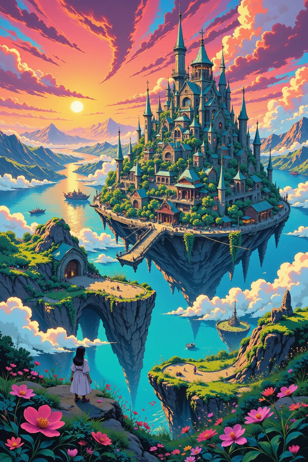 floating city beautiful landscape, morning, woman, very intricate, very detailed, sharp, bright, colorful, <lora:Hand v2:0.5> <lora:Anti-Blur:1><lora:Insane Detail Slider:0.25>  <lora:flux.1_lora_flyway_Epic-detail_v2:0.3> <lora:fluxenhancer:0.25> <lora:ROWER:0.6> <lora:flux-charmer-v1-1:0.4>>  <lora:Anime_style:0.8> anime style
