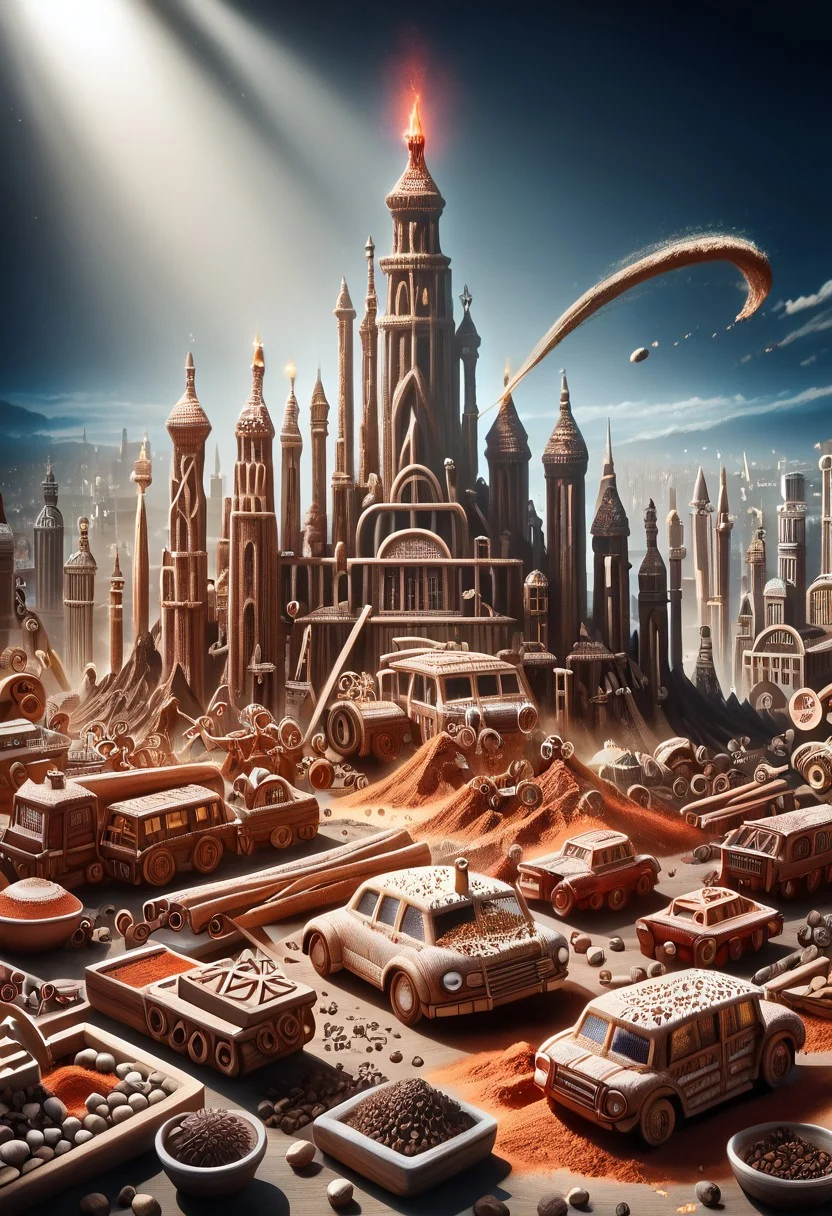 Masterpiece, Best quality, amazing quality, Super detailed, 8K, Huge file size, general, newest, creative, sharp edges, detailed textures, atmospheric lighting, amazing visuals, Herbs_Morf, a big ragon made out of spices and herbs, destroying a city