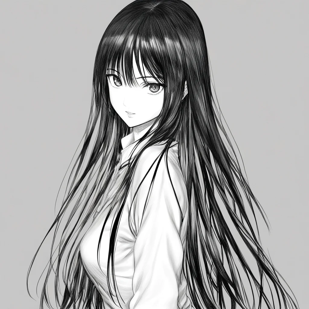 1girl, monochrome, greyscale, looking at viewer, black hair, long hair