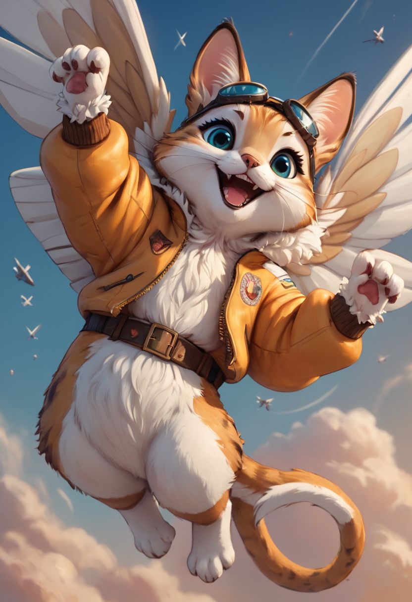 score_9, score_8_up, score_7_up, score_6_up, score_5_up, score_4_up, a kitten, with a bomber jacket and flight goggles in a biplane, positive, happy,