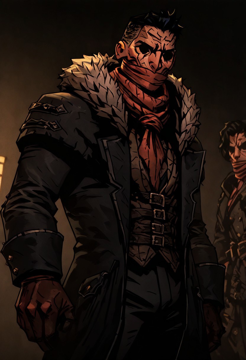 masterpiece, best quality, newest, absurdres, highres, TTCSV1.0,
masterpiece, best quality, newest, absurdres, highres, DDstyle, black eyes, shaded eyes, 1boy, DDDismas-V1.1, bandana, scarf, red bandama, fur trim,
