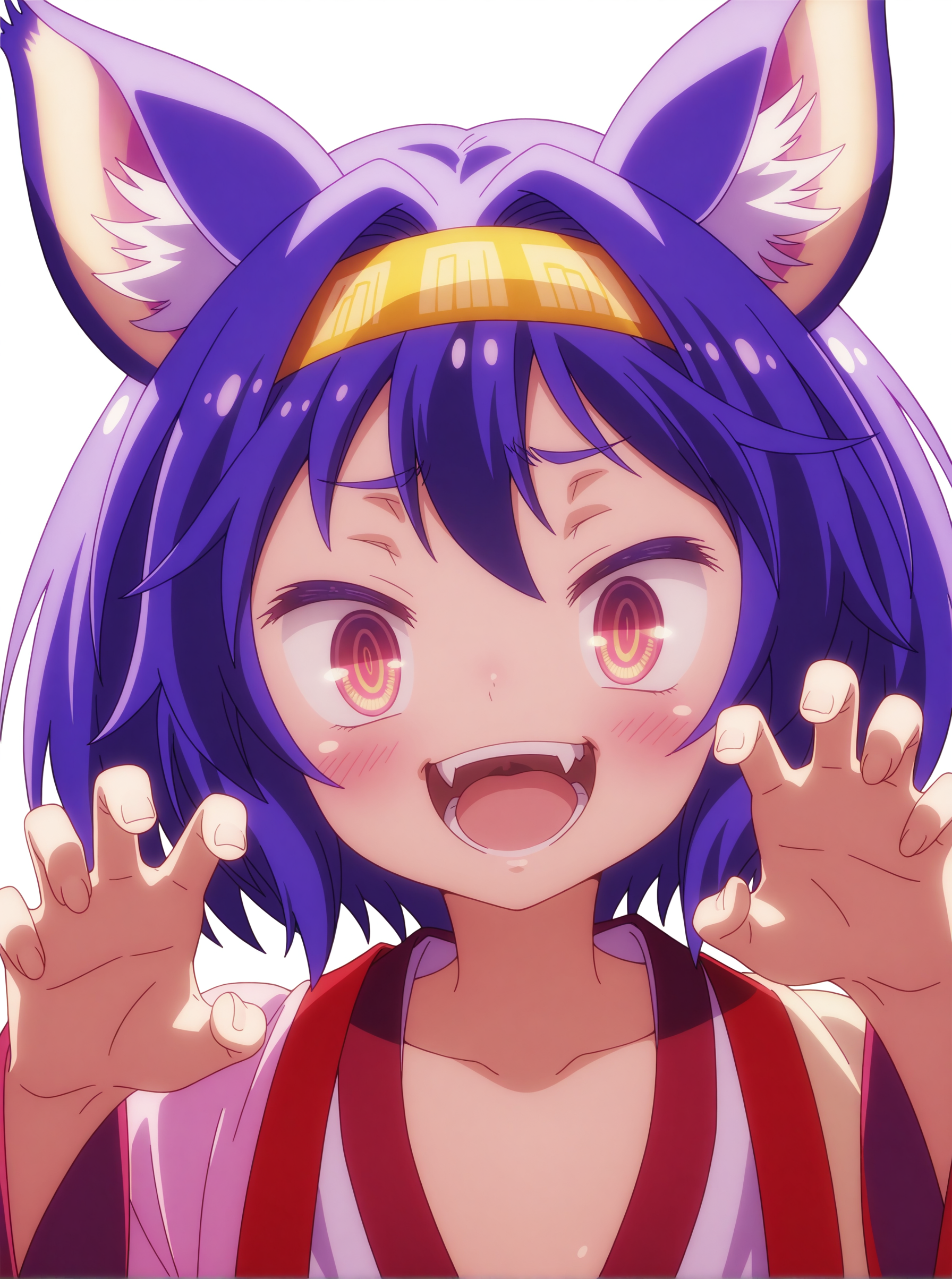 best quality,amazing quality,<lora:izuna:1>,izuna,portrait,crazy_smile,claw pose,
