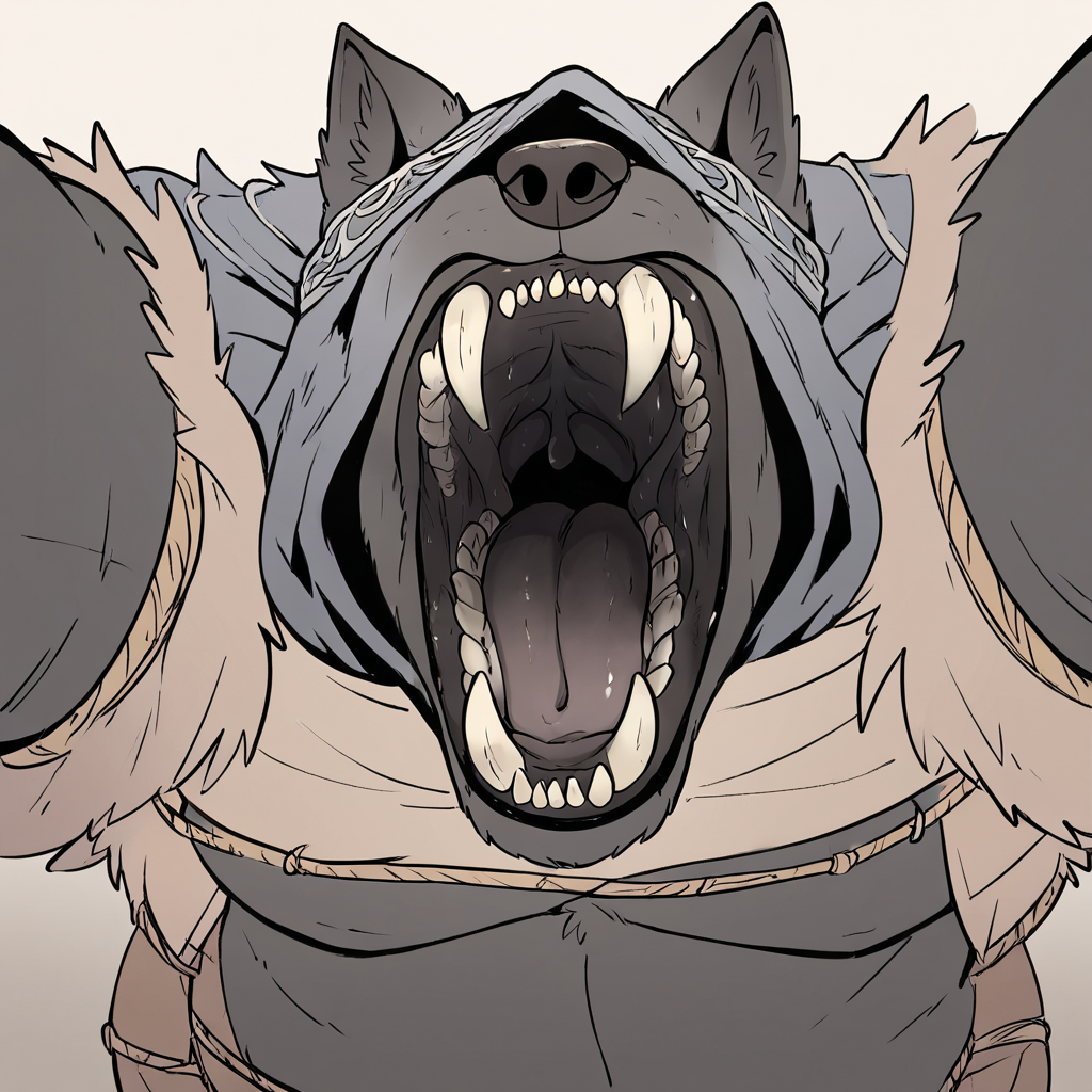 score_9,score_8_up,score_7_up,score_6_up,score_5_up,score_4_up,(mawshot),to1gurq,gurranq \(elden ring\),elden ring,wolf,canid,beast,furry male,male focus,brown fur,fur,<lora:GurranqV2:0.8>,solo,close-up,open mouth,tongue,giant,