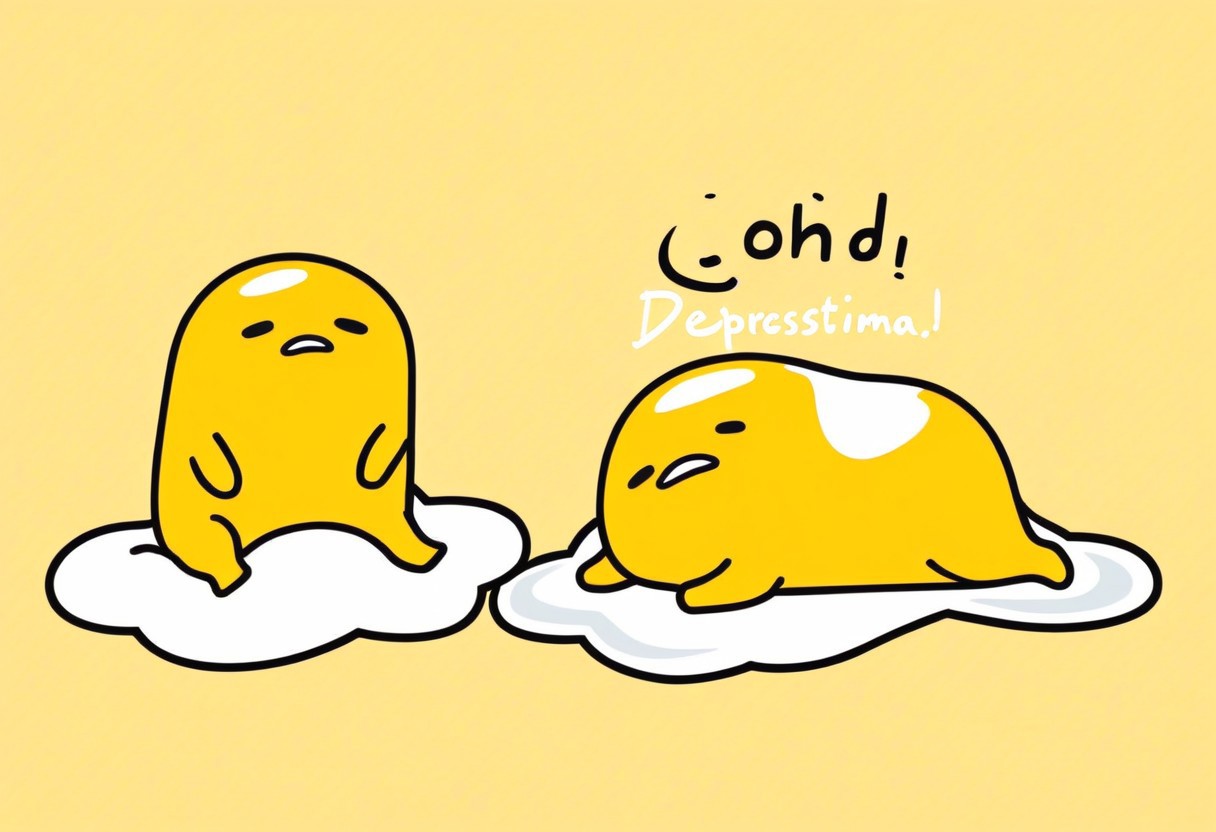 gudetama, chibi, cute, cloud, yellow, egg, depressed expresion