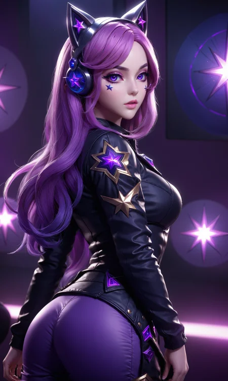 best quality,masterpiece,realistic,full body,1girl,k/da \(league of legends\),3D graphics,there is a star below the left eye,<lora:MIAOKA_KDA_XL:0.8>,