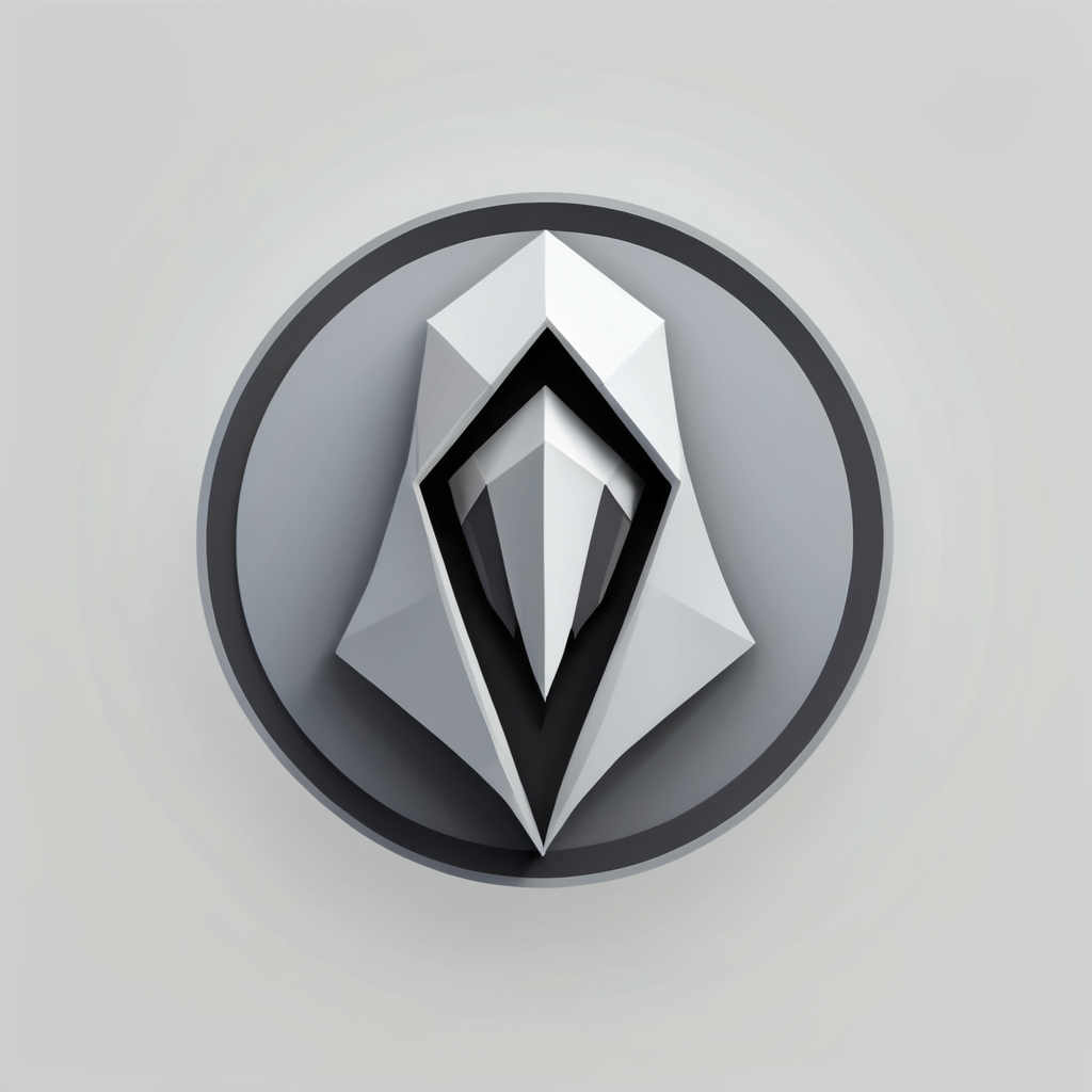 low poly, logotype containing grey and black colors, circle, guardian with hood