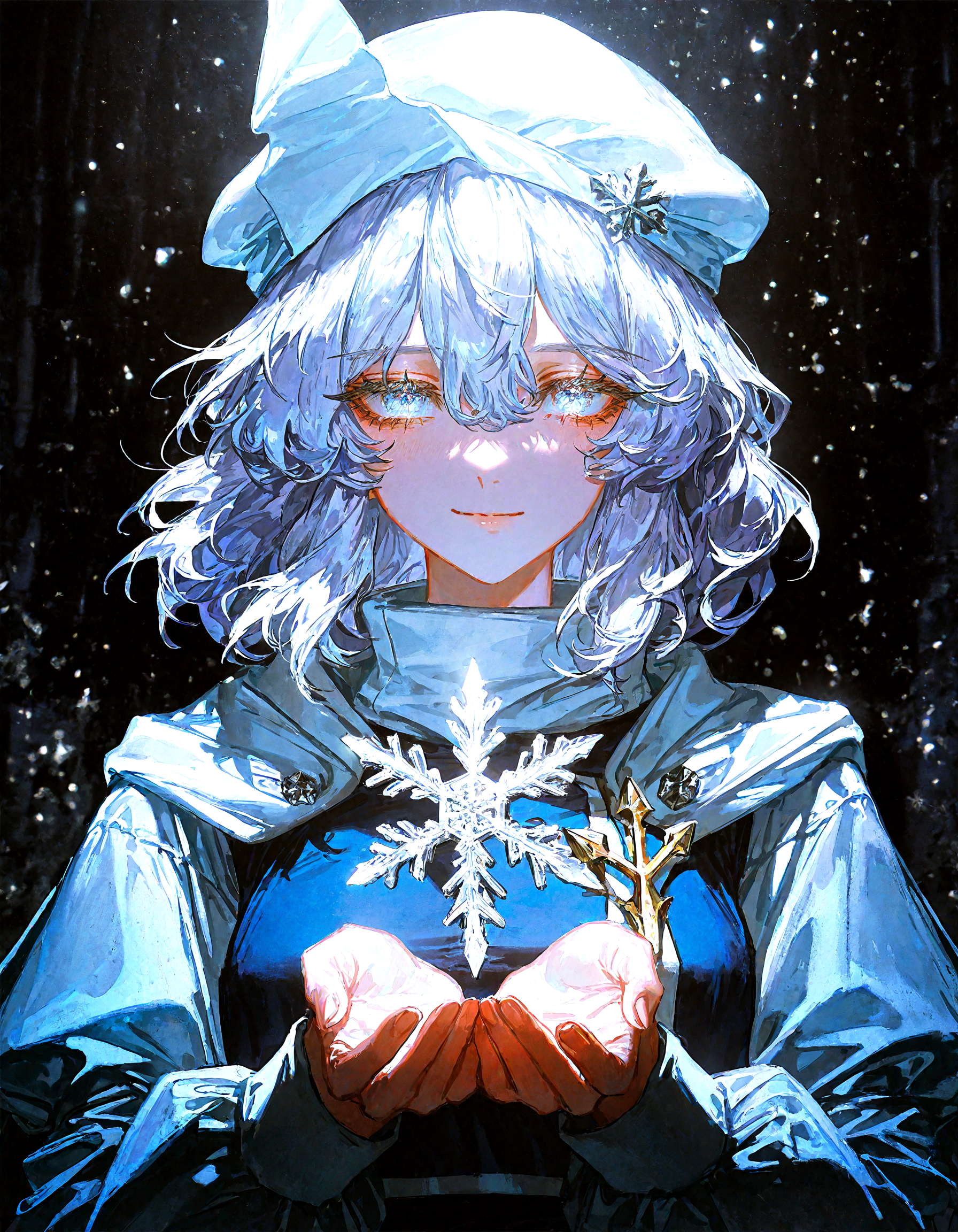 1girl, letty_whiterock, snowflakes, holding a big snowflake, looking at viewer, light smile, upper body,
rella, rolua, negative space, cinematic shot, very awa,quasarcake, retro_artstyle, retro,
masterpiece, best quality, amazing quality, very aesthetic, absurdres,  newest, (volumetric lighting), <lora:Snowflake:0.7>,<lora:ponyv5_noobE11_1_adamW:0.6>, <lora:add-detail-xl:0.5>, <lora:cfg_scale_boost:0.5>, <lora:retro_scifi_artstyle:0.6>, <lora:USNR STYLE_XL_loha:0.6>