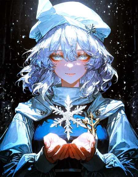 1girl, letty_whiterock, snowflakes, holding a big snowflake, looking at viewer, light smile, upper body,
rella, rolua, negative space, cinematic shot, very awa,quasarcake, retro_artstyle, retro,
masterpiece, best quality, amazing quality, very aesthetic, absurdres,  newest, (volumetric lighting), <lora:Snowflake:0.7>,<lora:ponyv5_noobE11_1_adamW:0.6>, <lora:add-detail-xl:0.5>, <lora:cfg_scale_boost:0.5>, <lora:retro_scifi_artstyle:0.6>, <lora:USNR STYLE_XL_loha:0.6>