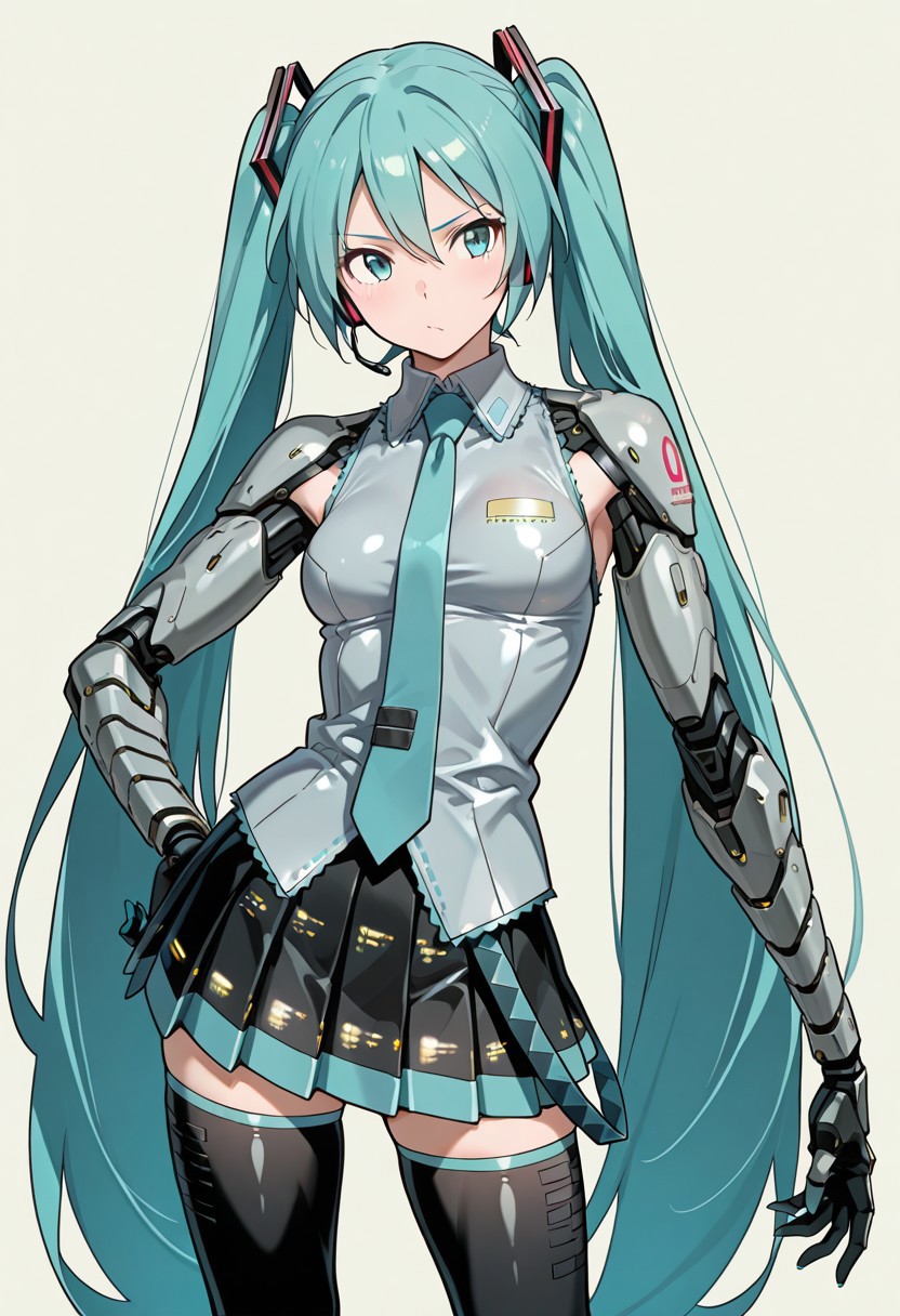 masterpiece, best quality, 
BREAK, (solo), 1girl, hatsune miku,
 (segmented arms), mechanical arms, ((multiple segmented arms)),
simple background,
