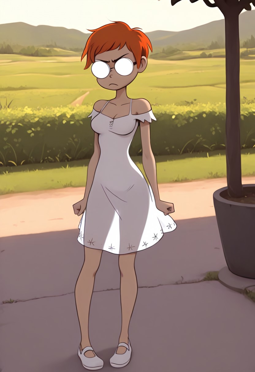 masterpiece, best quality, absurdes, 1girl, solo, full body,
<lora:Rena (Anders Loves Maria) (Illust):0.8>
Rena_Girl, opaque round glasses, opaque glasses, orange hair, pixie cut, frown, annoyed,
semi transparent clothes, sundress, off shoulder, medium breasts,
outdoors, detailed background,
<lora:Detailer_NoobAI_Incrs_v1:0.4> detailed,
<lora:princess_rc_il:0.5>