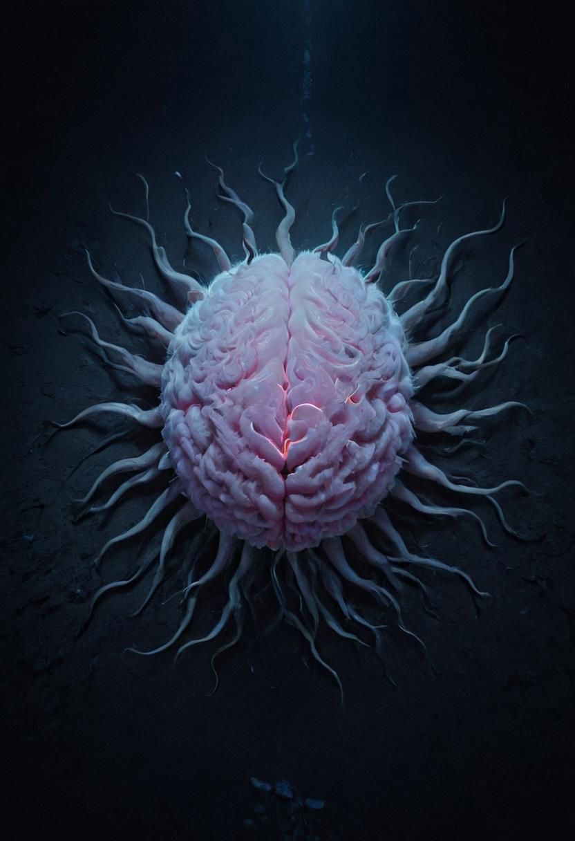 neon-pastel, long fuzzy dark brain floor to ultimate knowledge, made of flesh, disturbing noise, pi style by Darren Aronofsky