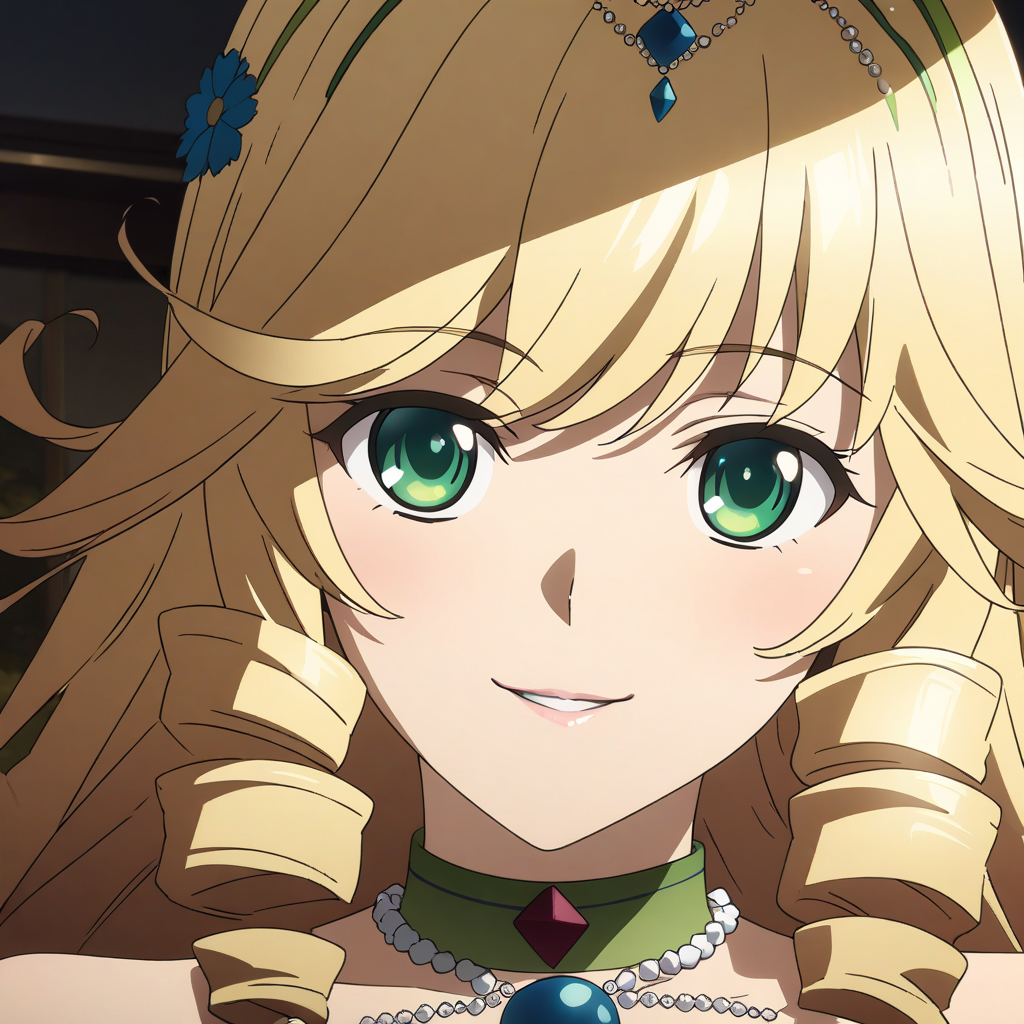 1girl, solo, sofya_obertas, blonde hair, green eyes, long hair, frilly hair, huge breasts, portrait, very close-up,from the front, seductive smile, anime coloring<lora:XL-SofyaObertas:1>, (masterpiece),(best quality),(ultra-detailed),(best illustration),(best shadow),(absurdres),(detailed background),(very aesthetic),